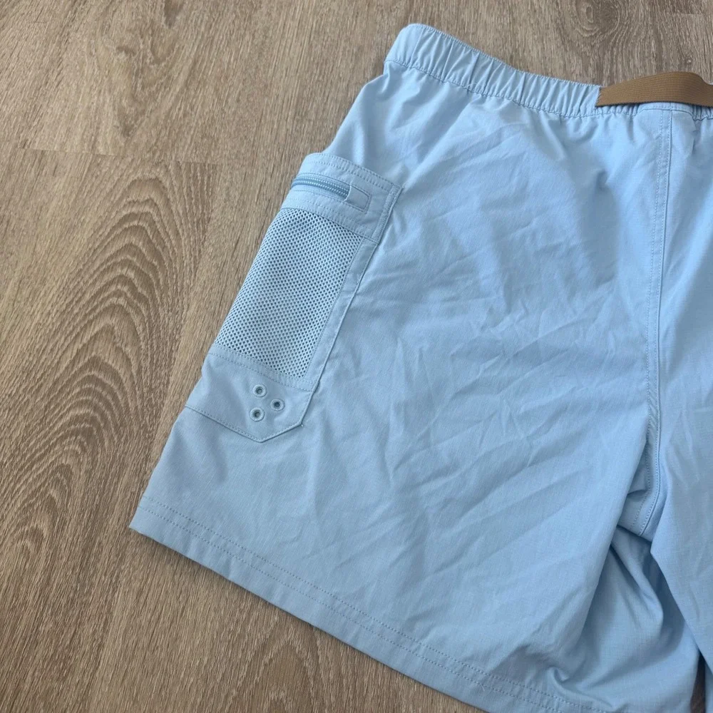 The North Face Mens XL Class V Belted Cargo Shorts Light Blue Ripstop Hiking 7in